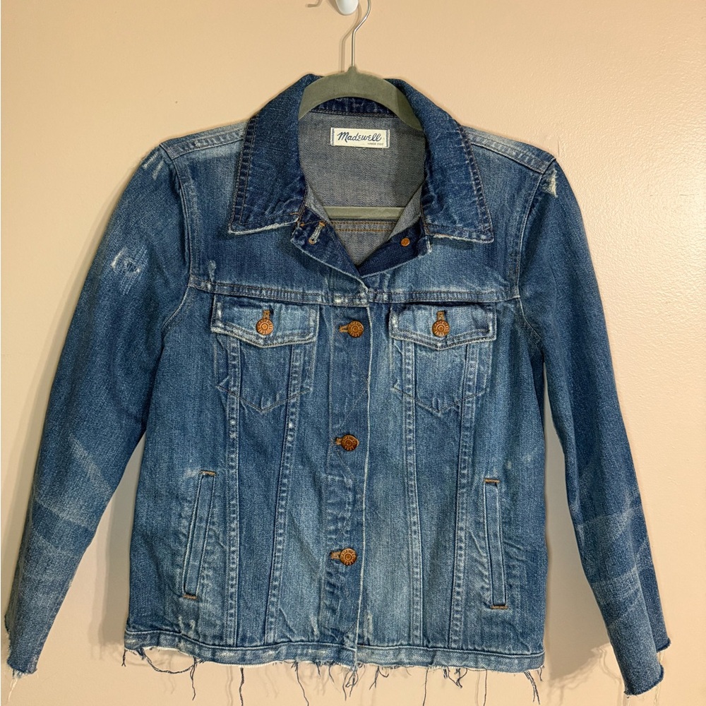 Madewell Blue Jean Distressed Bracelet Sleeve Jacket Size Small
